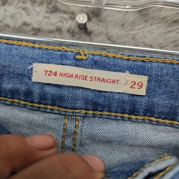 Levis Jeans Womens 29 Premium Big E 724Stretch High Rise Straight Frayed Cropped - Picture 5 of 16